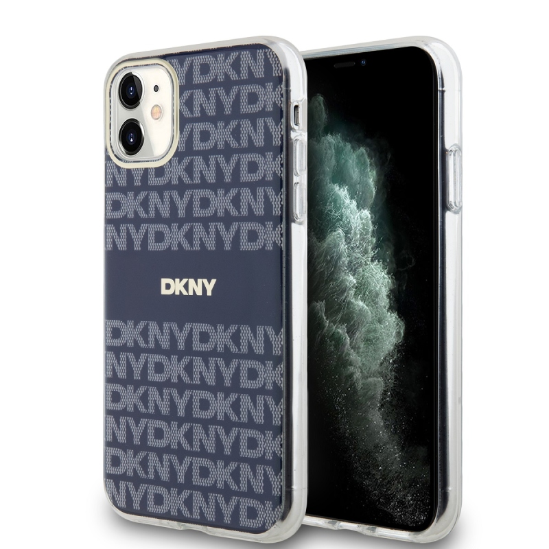 DKNY PC/TPU ismétlődő mintás tonális csíkos Magsafe hátlap iPhone 11 kékhez