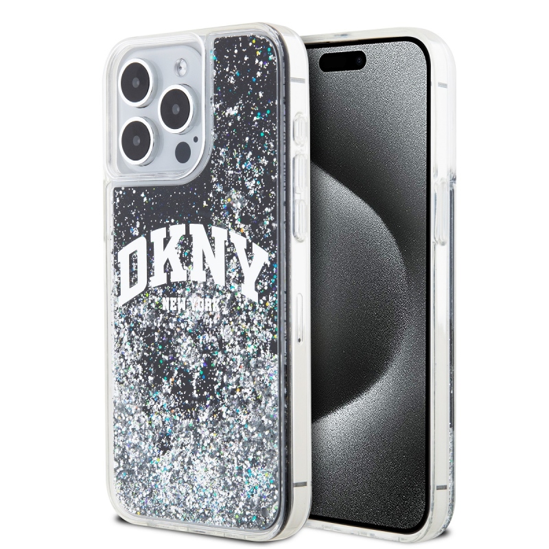 DKNY Liquid Glitter Arch Logo hátlap iPhone 14 Pro Fekete