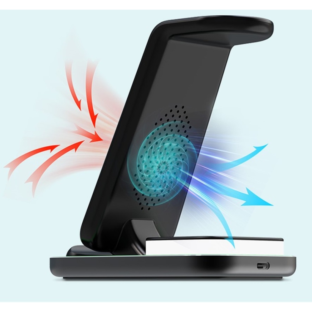 YF-A6 3 az 1-ben 15 W-os vezeték nélküli töltőállomás éjszakai fénnyel - fehér