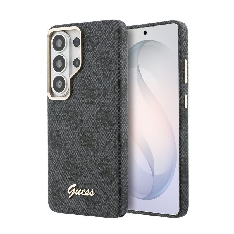 Guess PU 4G Script Metal Logo mágneses hátlap Samsung Galaxy S26 Ultra fekete