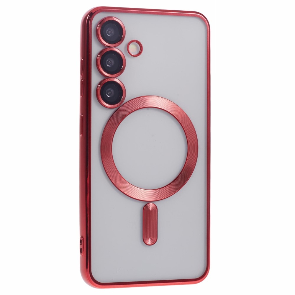 Átlátszó tok kameravédelemmel és MagSafe támogatással Samsung Galaxy S25 készülékhez - piros