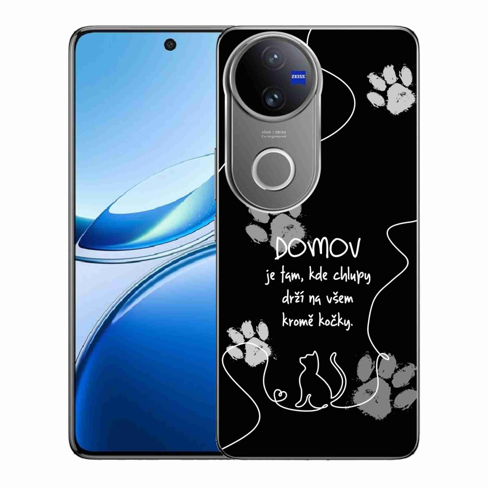 Gél borító mmCase a Vivo V50 5G készülékhez - macska motívum fekete háttérrel