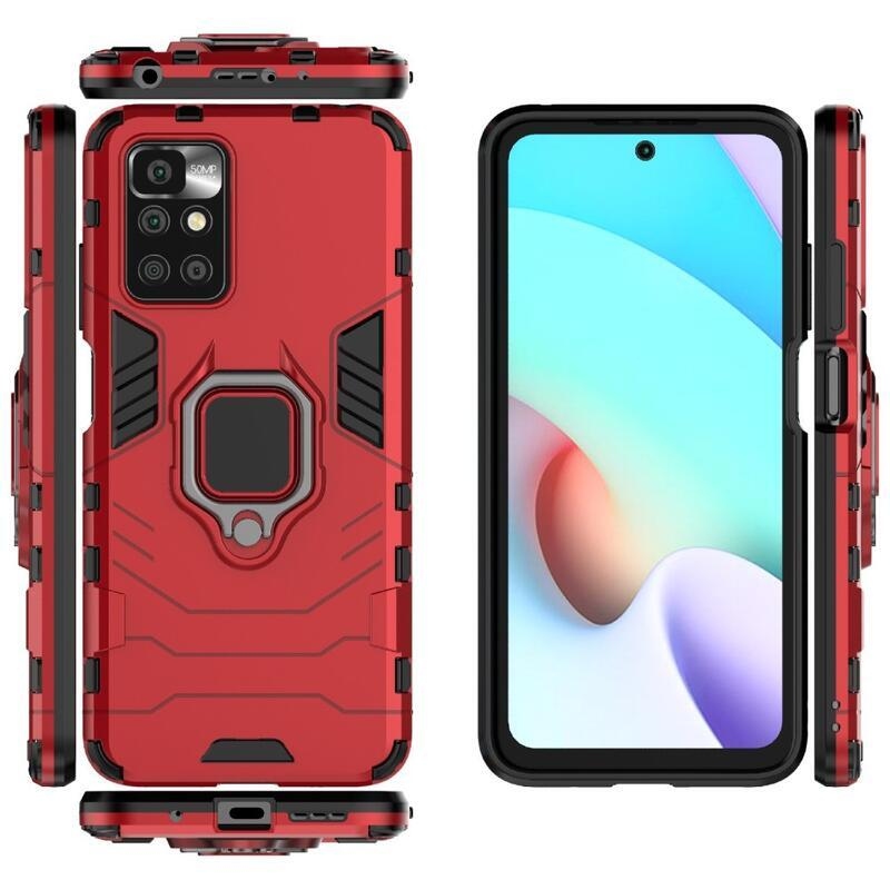 Guard tartós hibrid védőburkolat ujjmarkolattal Xiaomi Redmi 10/Redmi 10 (2022) - piros