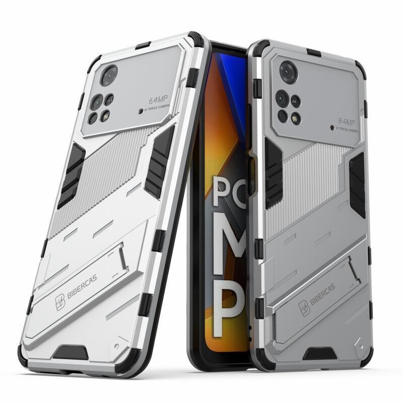 Guard tartós hibrid védőburkolat csuklós állvánnyal Xiaomi Poco M4 Pro 4G-hez - fehér