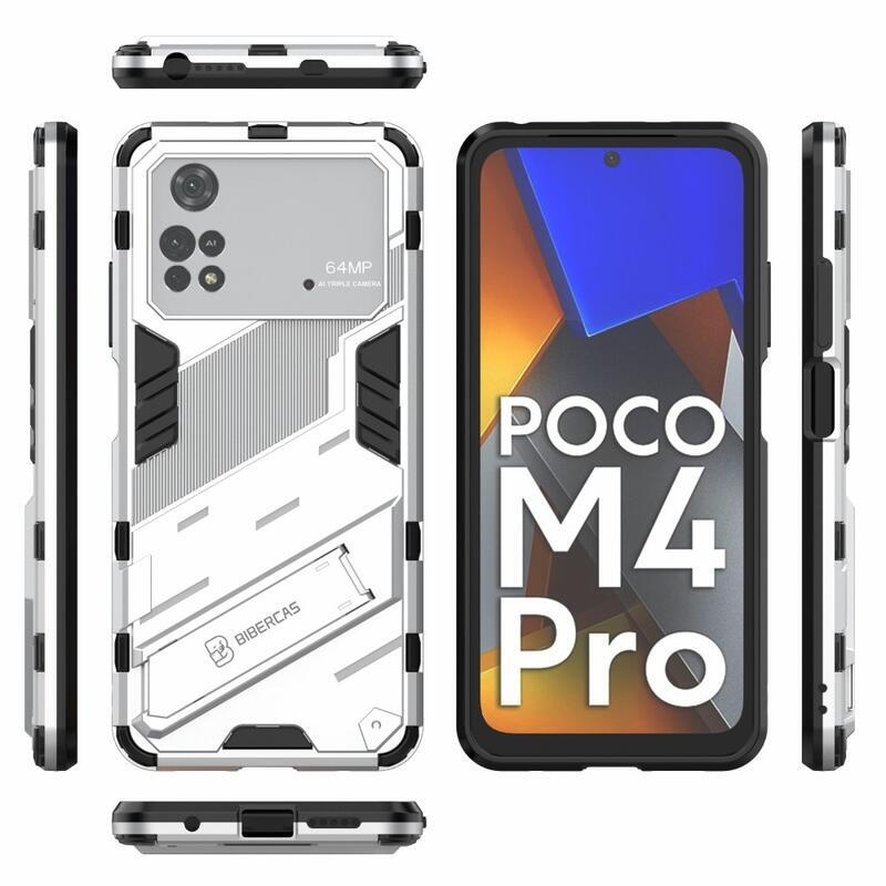 Guard tartós hibrid védőburkolat csuklós állvánnyal Xiaomi Poco M4 Pro 4G-hez - fehér