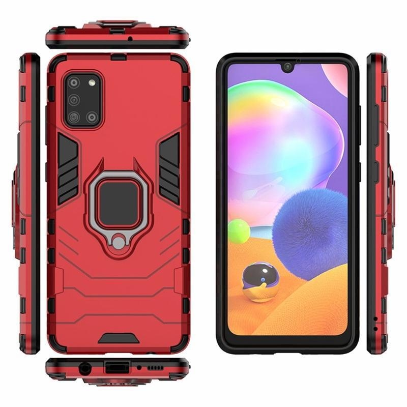 Guardy strapabíró hibrid tok ujjgyűrűvel a Samsung Galaxy A31 mobiltelefonhoz – piros