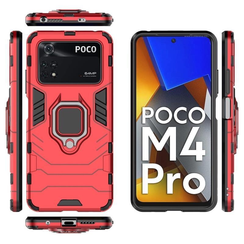 Guardy tartós hibrid borító ujjbeggyel a Xiaomi Poco M4 Pro 4G-hez - piros