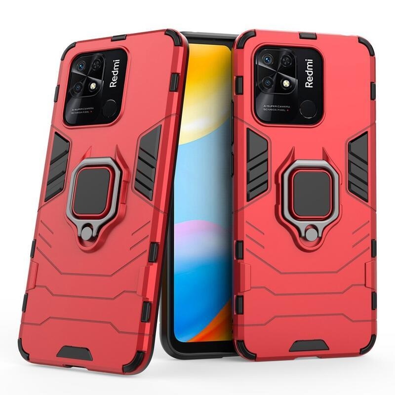 Guardy tartós hibrid borító ujjbeggyel Xiaomi Redmi 10C-hez - piros