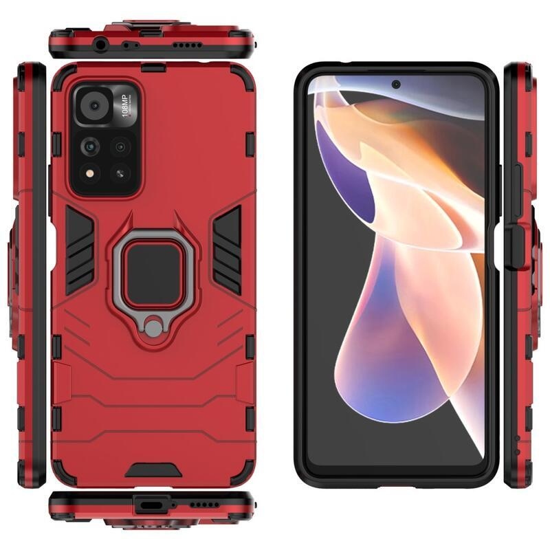 Guardy tartós hibrid borító ujjbeggyel a Xiaomi Redmi Note 11 Pro+ 5G számára - piros