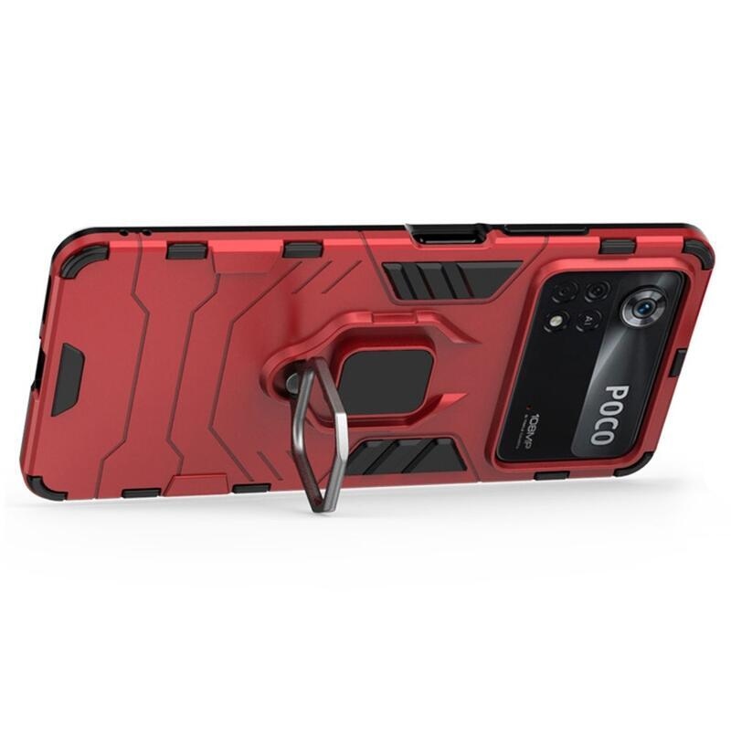 Guardy tartós hibrid borító ujjbeggyel a Xiaomi Poco X4 Pro 5G-hez - piros