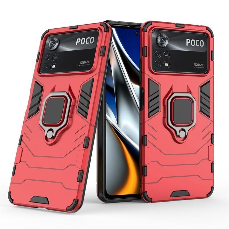 Guardy tartós hibrid borító ujjbeggyel a Xiaomi Poco X4 Pro 5G-hez - piros