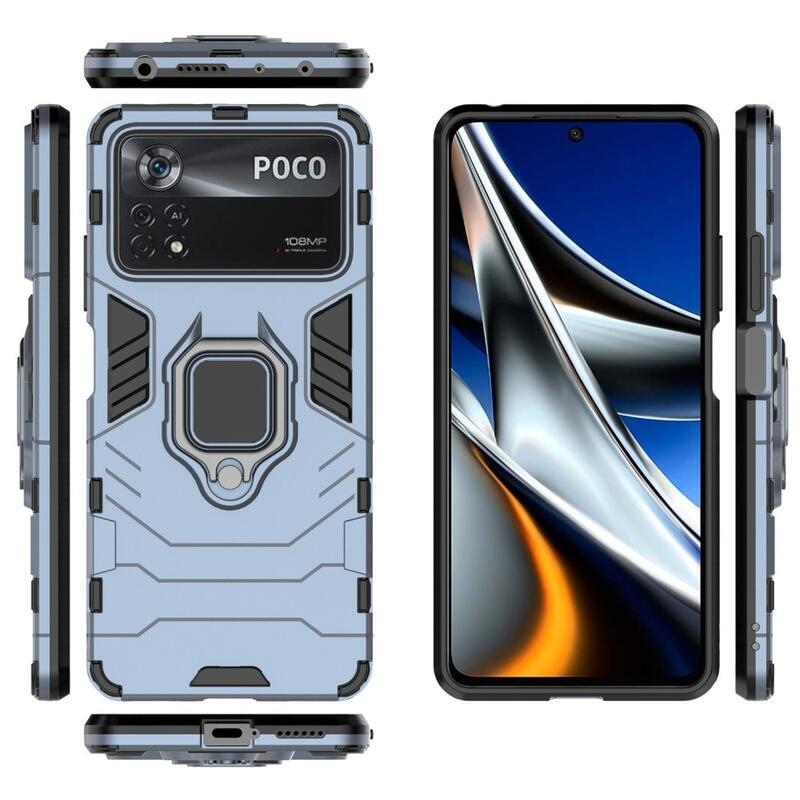 Guardy tartós hibrid borító ujjbeggyel a Xiaomi Poco X4 Pro 5G-hez - kék