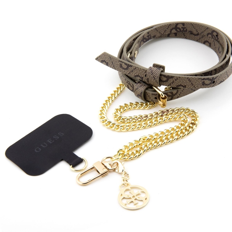 Guess Crossbody Strap PU 4G lánc arany/barna bűbájjal