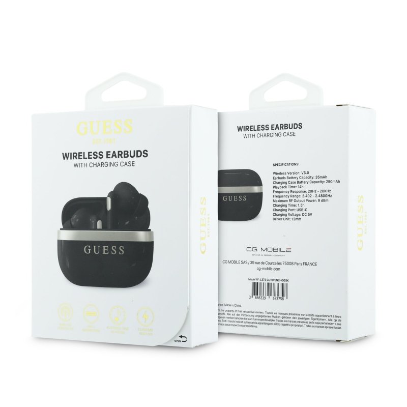 Guess Gold Line Glossy Finish TWS vezeték nélküli fülhallgató, fekete