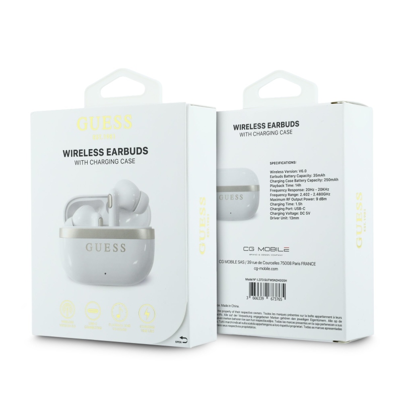 Guess Gold Line Glossy Finish TWS vezeték nélküli fülhallgató, fehér