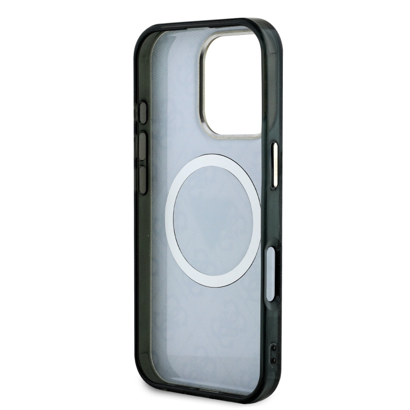 Guess IML 4G csillogó és háromszög logóval ellátott MagSafe hátlap iPhone 16 Pro Max-hoz Fekete