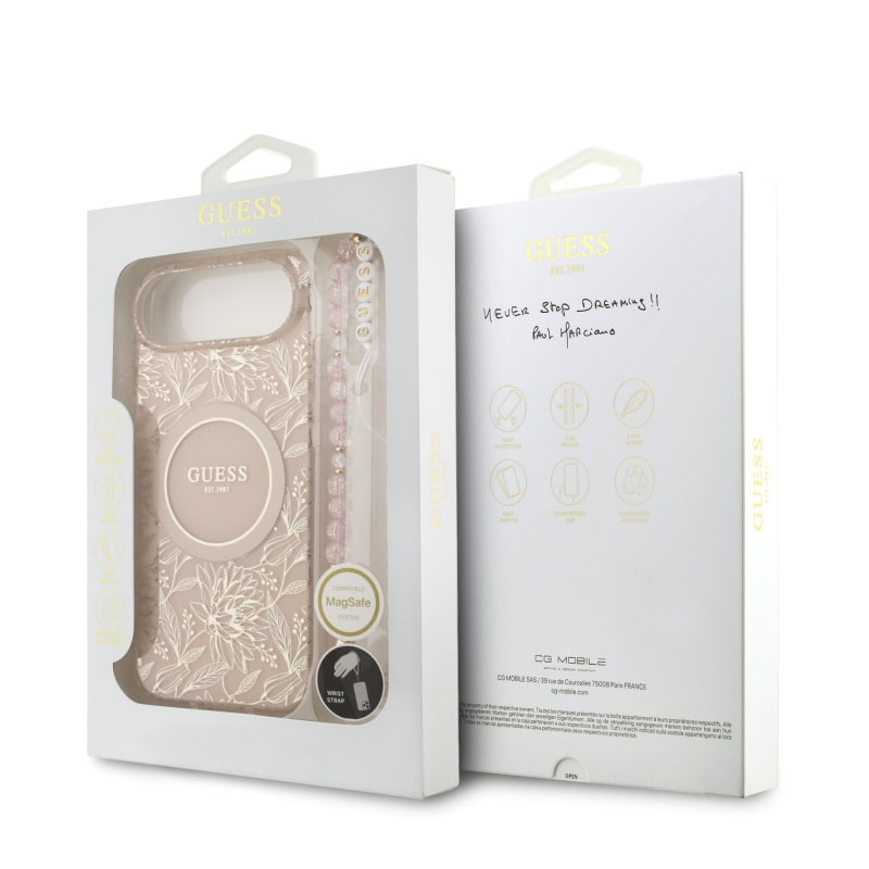 Guess IML Virágok Allover Strap MagSafe hátlapi borító iPhone Air rózsaszínhez