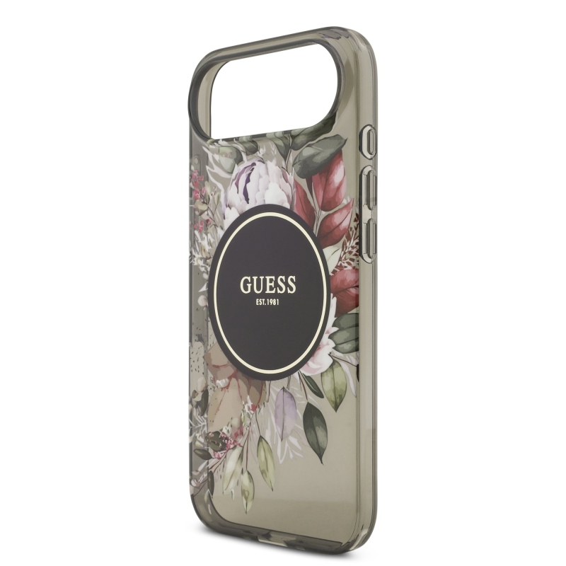 Guess IML Flowers Strap MagSafe hátlapi borító iPhone Airhez Fekete