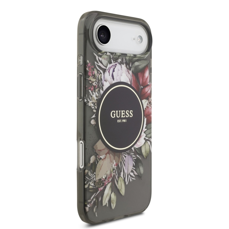 Guess IML Flowers Strap MagSafe hátlapi borító iPhone Airhez Fekete