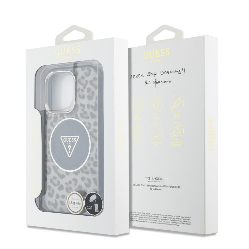 Guess IML Leopard Leopárd háromszög logó szíj MagSafe hátlap iPhone 16 Pro Max barna színű hátlaphoz