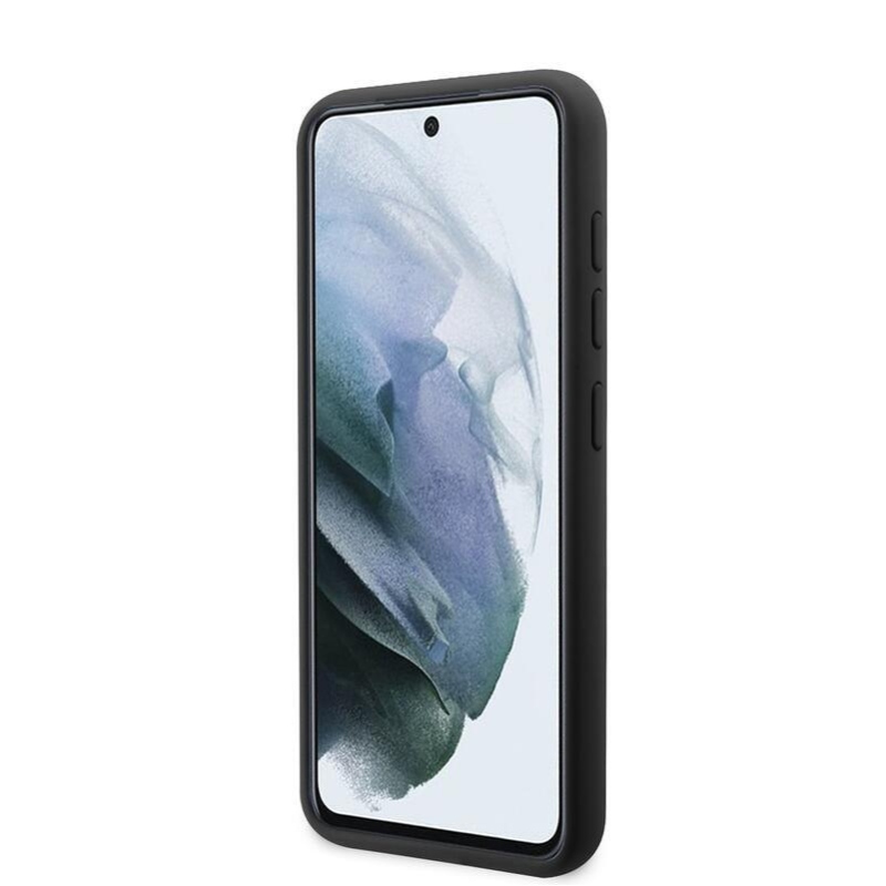 Guess folyékony szilikon tok fém logóval a Samsung Galaxy S23-hoz – fekete