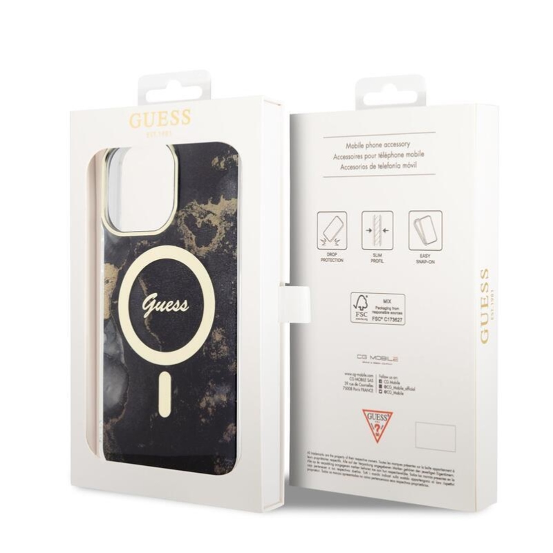 Guess márvány IML zselés tok MagSafe készülékkel iPhone 13 Pro Max készülékhez - fekete
