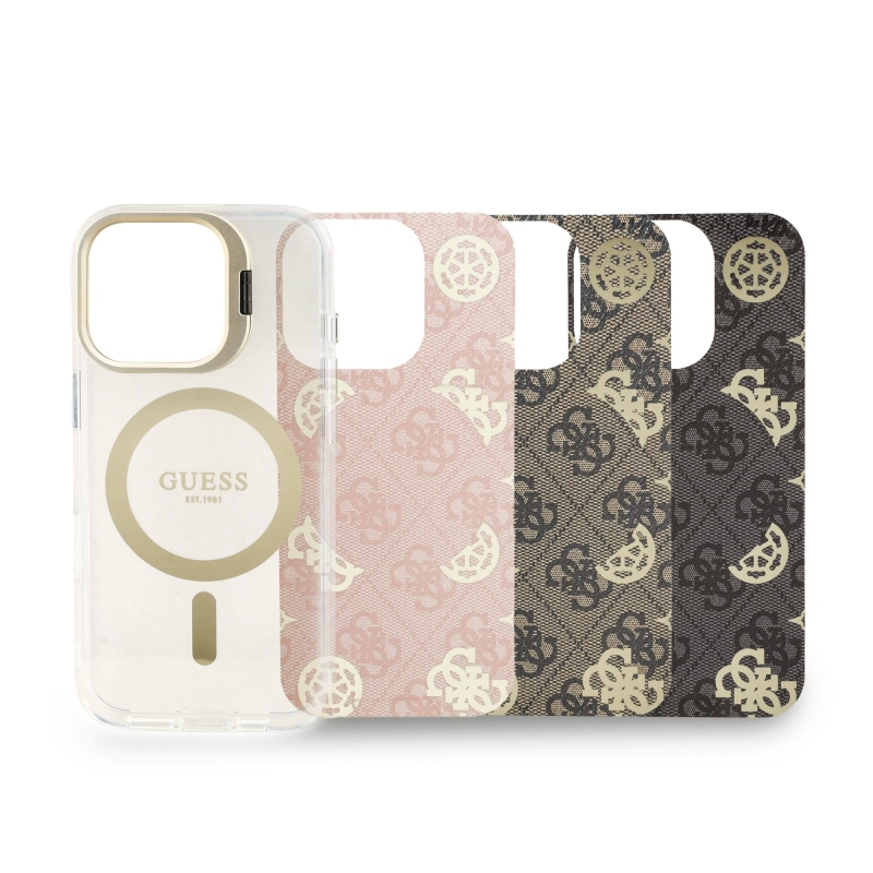 Guess PC/TPU galvanizált állvány kamerakeret hátlapja levehető háttérrel iPhone 16 Pro készülékhez