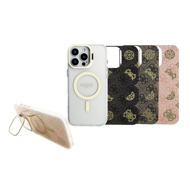 Guess PC/TPU galvanizált állvány kamerakeret hátlap levehető háttérrel iPhone 16 Pro Max készülékhez