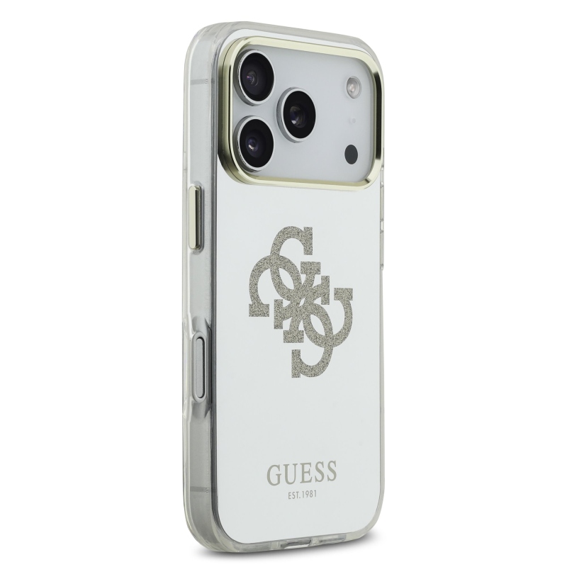 Guess PC/TPU Mirror 4G Glitter Logo MagSafe hátlap az iPhone 17 Pro-hoz Arany