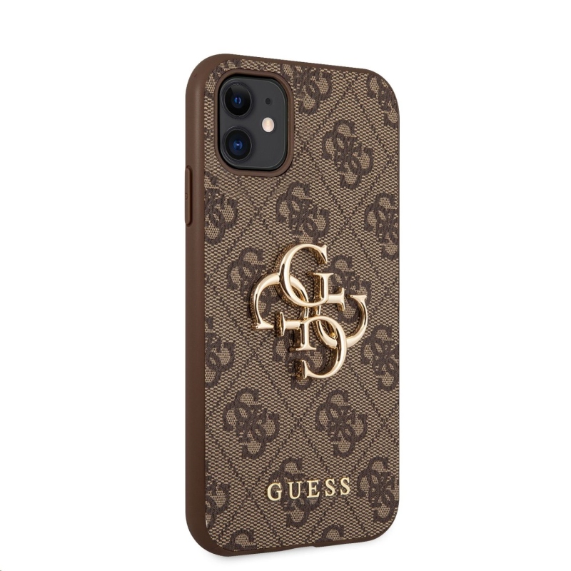 Guess PU 4G fém logós hátlap iPhone 11 barna iPhone 11-hez barna