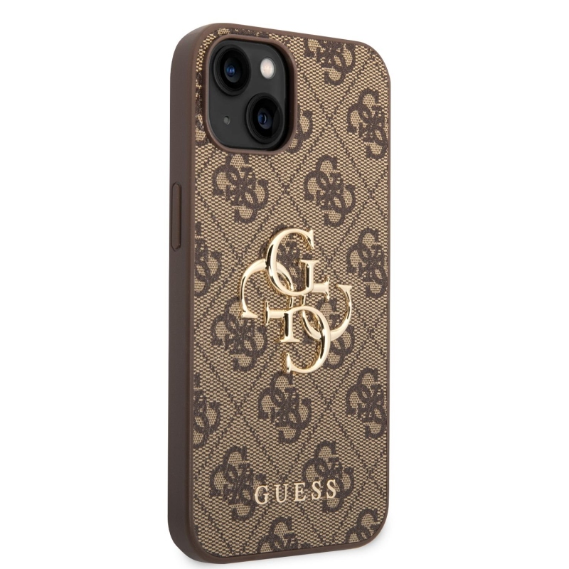 Guess PU 4G fém logós hátlap iPhone 14-hez Barna