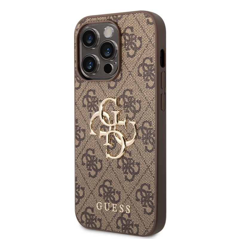 Guess PU 4G fém logós hátlap iPhone 15 Pro barna színű iPhone 15 Pro számára