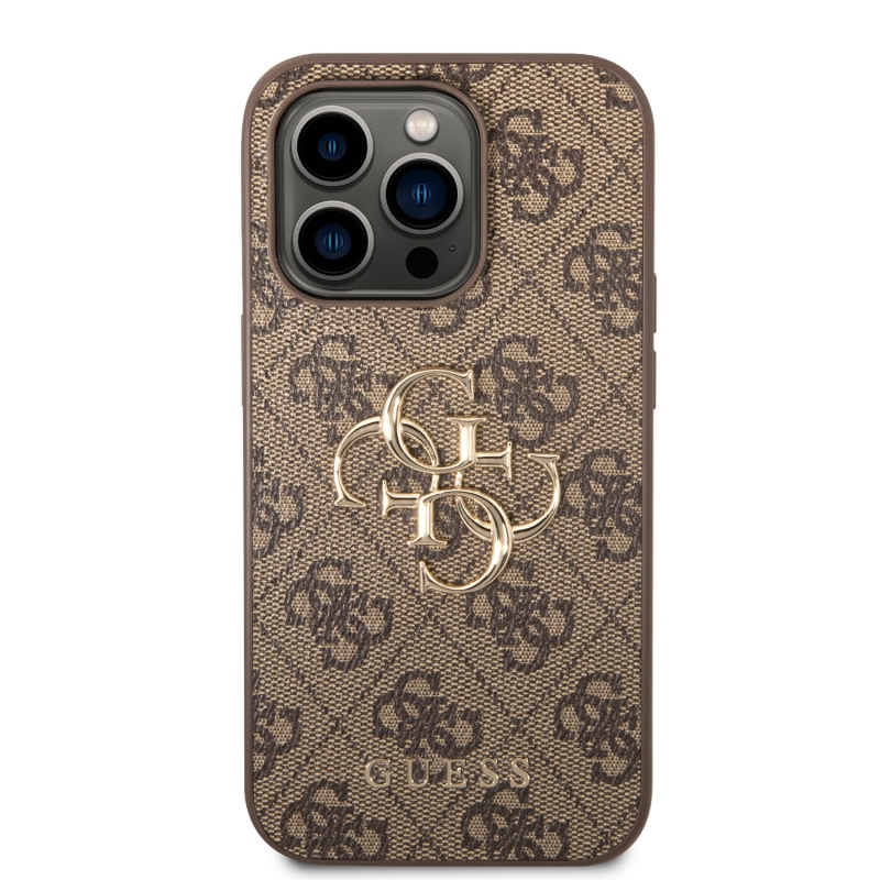 Guess PU 4G fém logós hátlap iPhone 15 Pro barna színű iPhone 15 Pro számára