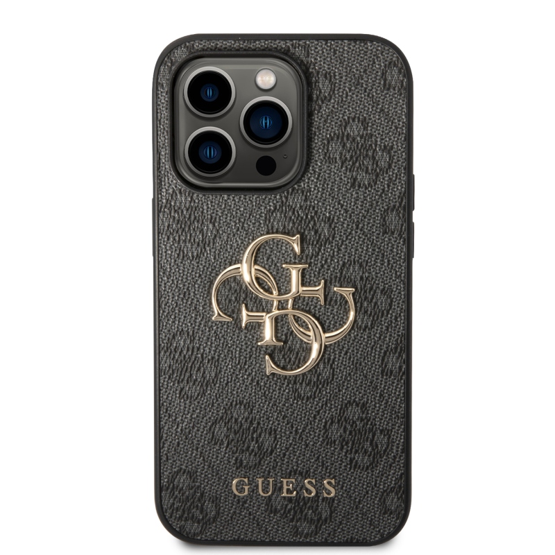Guess PU 4G fém logós hátlap iPhone 15 Pro szürke