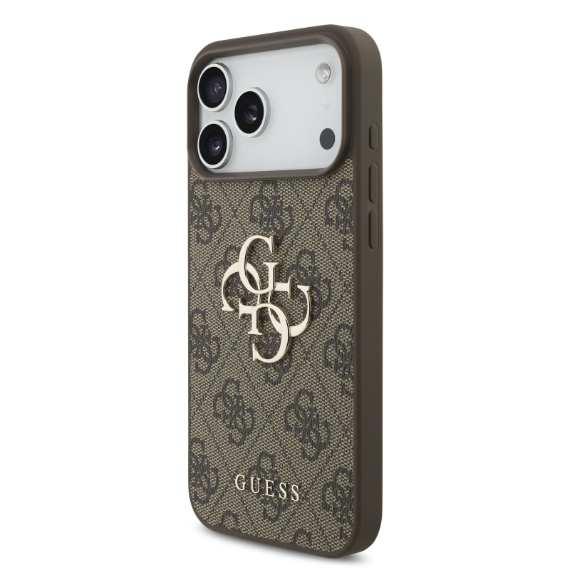 Guess PU 4G Metal Logo hátsó tok az iPhone 18 Pro-hoz, barna