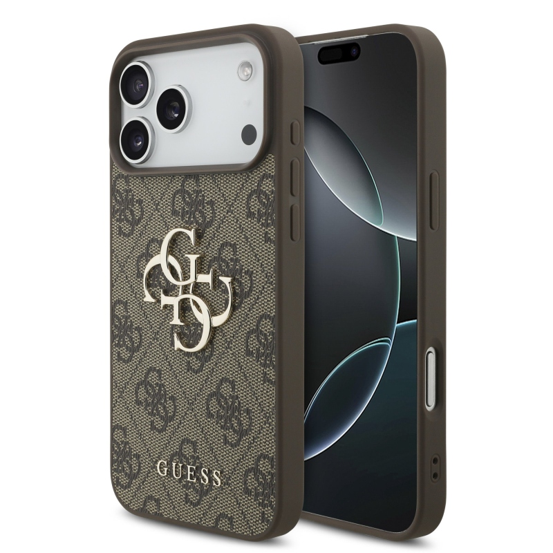 Guess PU 4G Metal Logo hátsó tok az iPhone 18 Pro-hoz, barna