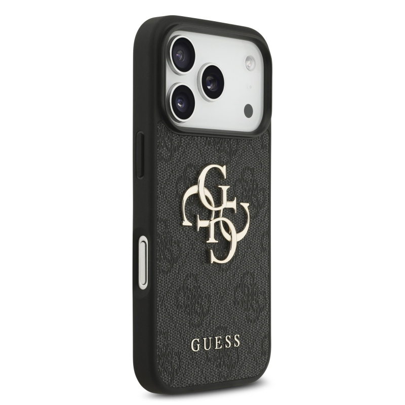 Guess PU 4G Metal Logo hátsó tok iPhone 18 Pro-hoz, szürke