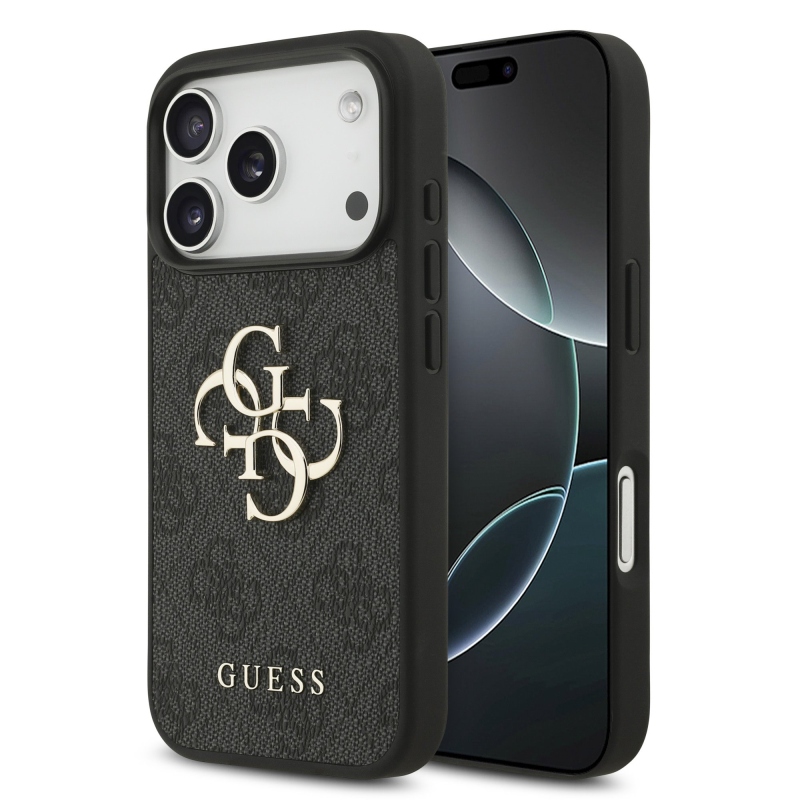 Guess PU 4G Metal Logo hátsó tok iPhone 18 Pro-hoz, szürke