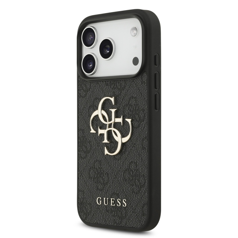 Guess PU 4G Metal Logo hátsó tok iPhone 18 Pro-hoz, szürke