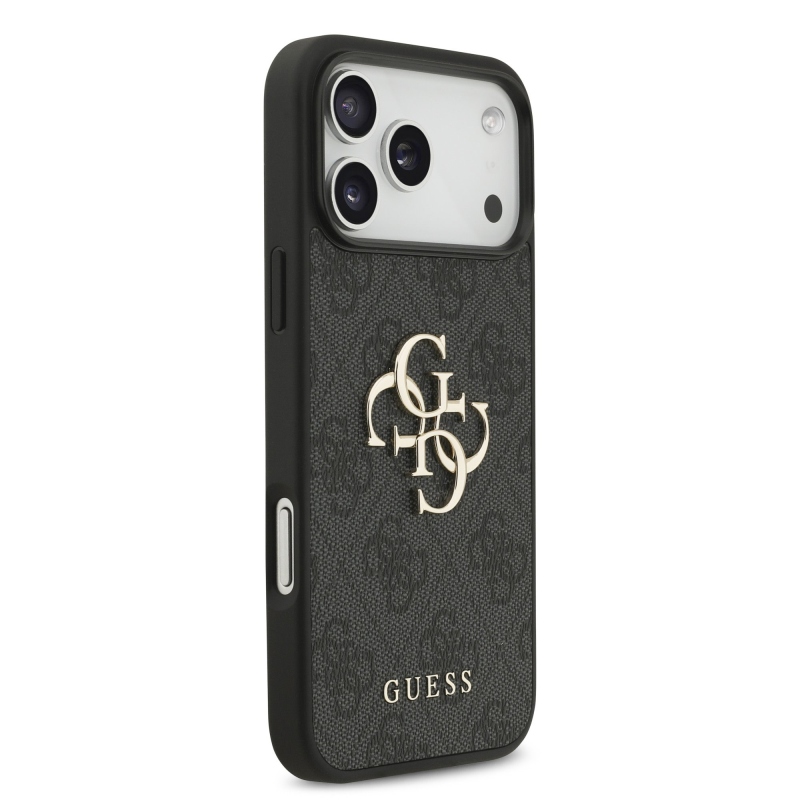 Guess PU 4G Metal Logo hátsó tok iPhone 18 Pro Max-hoz, szürke