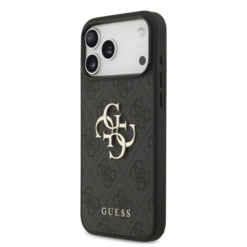 Guess PU 4G Metal Logo hátsó tok iPhone 18 Pro Max-hoz, szürke