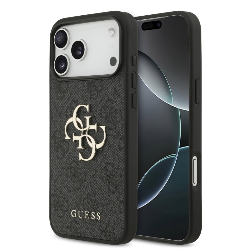 Guess PU 4G Metal Logo hátsó tok iPhone 18 Pro Max-hoz, szürke