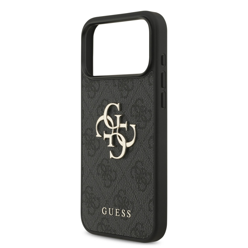 Guess PU 4G Metal Logo hátsó tok iPhone 18 Pro Max-hoz, szürke