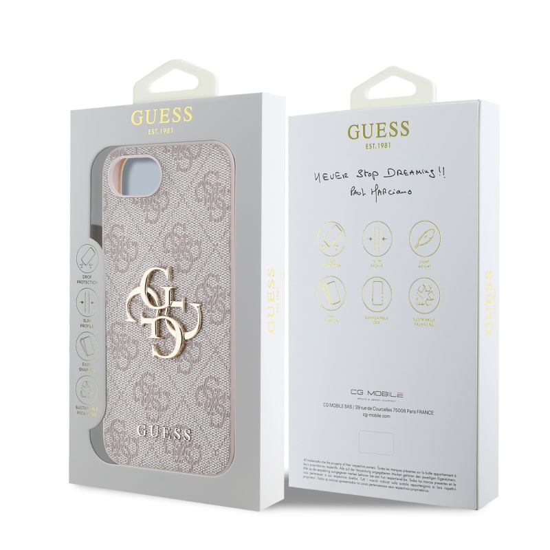 Guess PU 4G fém logós hátlap iPhone SE4 rózsaszínű iPhone SE4-hez