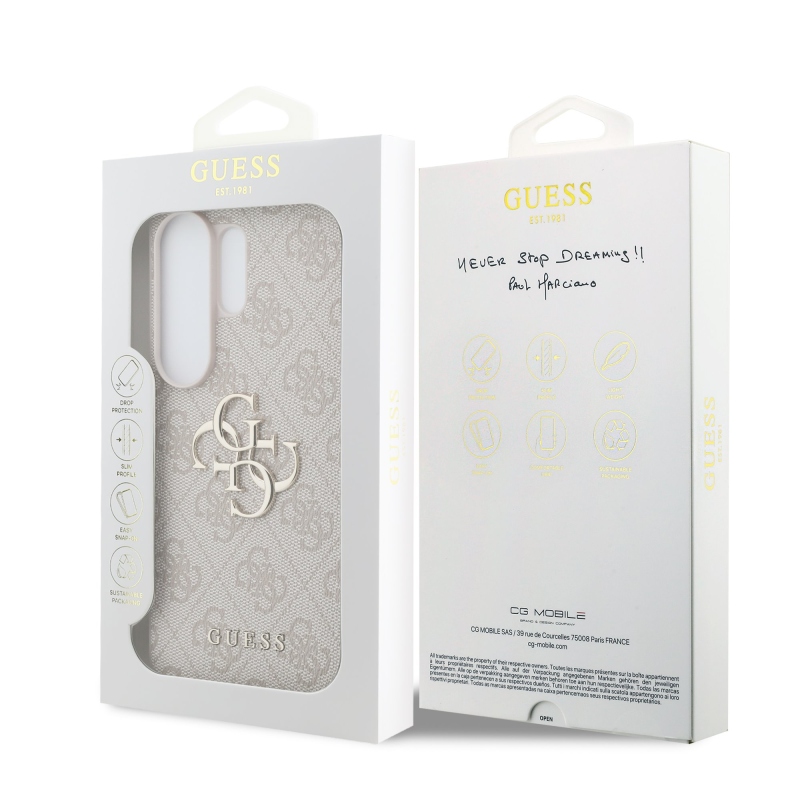 Guess PU 4G fém logós hátlap Samsung Galaxy S26 Ultra rózsaszín