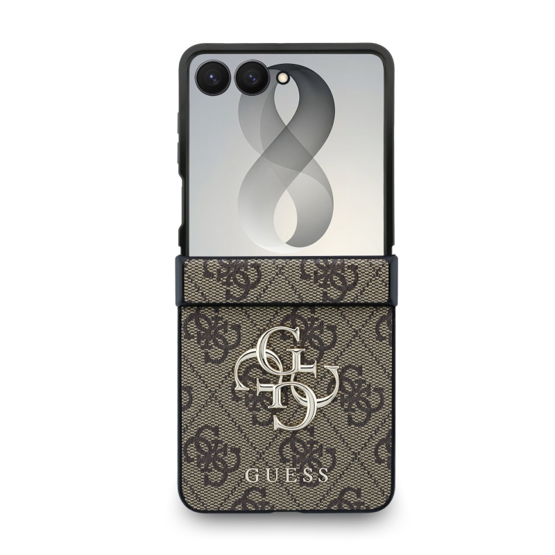 Guess PU 4G Metal Logo hátlap a Samsung Galaxy Z Flip 8-hoz, barna