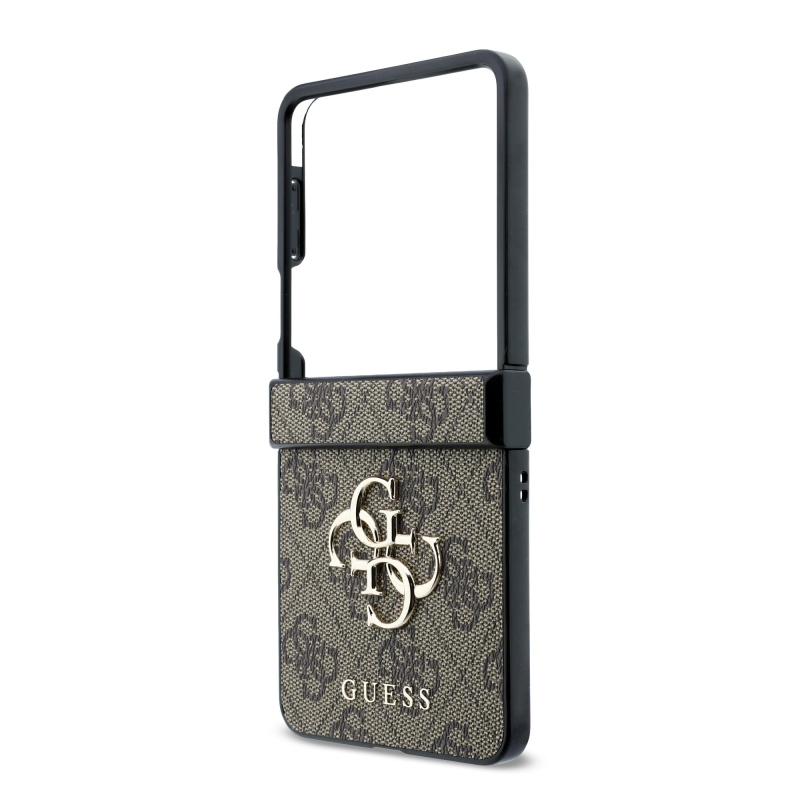 Guess PU 4G Metal Logo hátlap a Samsung Galaxy Z Flip 8-hoz, barna