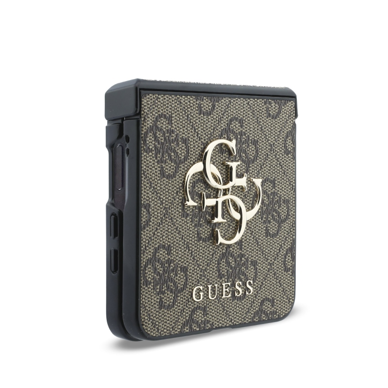 Guess PU 4G Metal Logo hátlap a Samsung Galaxy Z Flip 8-hoz, barna