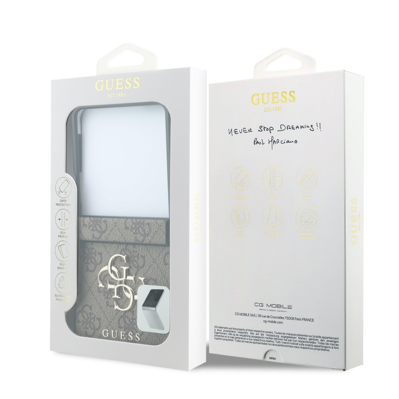 Guess PU 4G Metal Logo hátlap a Samsung Galaxy Z Flip 8-hoz, barna