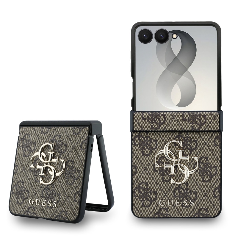 Guess PU 4G Metal Logo hátlap a Samsung Galaxy Z Flip 8-hoz, barna